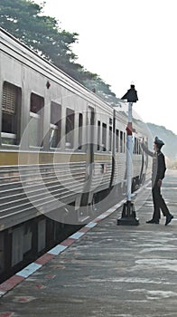 The thailand train are running on the rail way