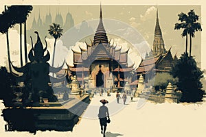 Thailand Travel Illustration, Thailand Tourism Concept, Skylines, Landmarks, Abstract AI Generative Content