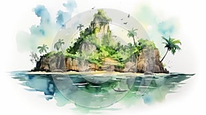 Thailand Watercolor Illustration Of Island In Iban Art Style