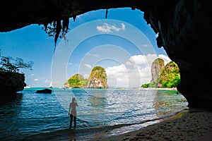 Thailand. Woman in Raylay cave