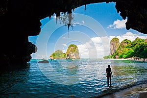 Thailand. Woman in Raylay cave