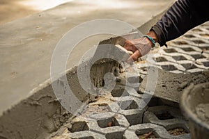 Thailand women construction workers were plastering