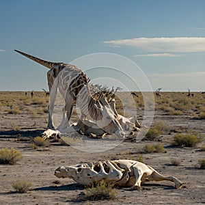 Thalassictis Pack Feeding on Herbivore Carcass in the Miocene Savannah photo