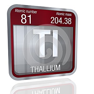 Thallium symbol in square shape with metallic border and transparent background with reflection on the floor. 3D render