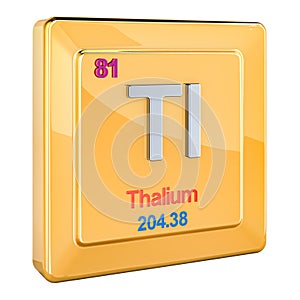 Thallium Tl, chemical element sign with number 81 in periodic table. 3D rendering