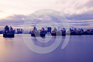 Thames Barrier and Canary Wharf in London