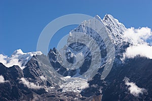 Thamserku mountain peak in Everest base camp trekking, Himalaya mountain peak in Nepal