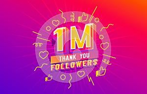 Thank you 1 million followers, peoples online social group, happy banner celebrate, Vector