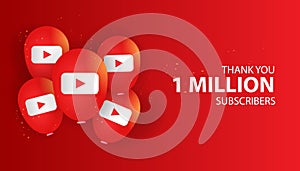 Thank you 1 million subscribers banner design template on red background
