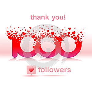 Thank you 1000 followers. dissolved flying loves heart shape with reflection.  announcement for social network. Vector illustratio