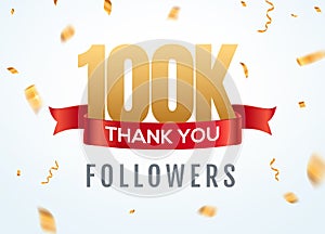 Thank you 100000 followers design template social network number anniversary. Social 100k users golden number friends