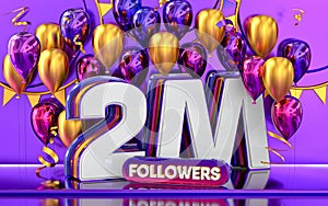 Thank you 2m followers celebration 3d rendering luxury background