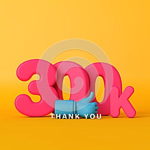 Thank you 300 thousand followers. social media banner. 3D Rendering