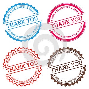 Thank you 3000 followers badge isolated on white.