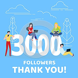 Thank you 3000 followers numbers postcard.