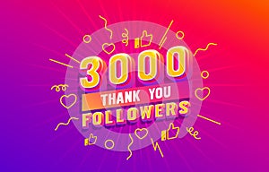 Thank you 3000 followers, peoples online social group, happy banner celebrate, Vector