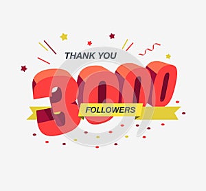 Thank you 3000 social media followers, modern flat banner