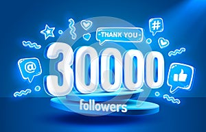 Thank you 30000 followers, peoples online social group, happy banner celebrate, Vector