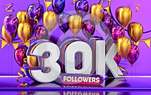 Thank you 30k followers celebration 3d rendering luxury background