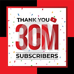 Thank You 30M Subscribers Celebration Vector Template Design