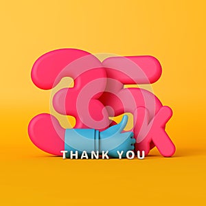 Thank you 35 thousand followers. social media banner. 3D Rendering