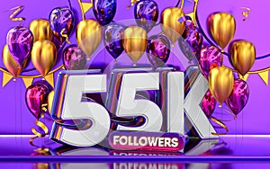 Thank you 55k followers celebration 3d rendering luxury background