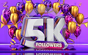 Thank you 5k followers celebration 3d rendering luxury background