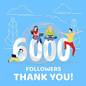 Thank you 6000 followers numbers postcard.