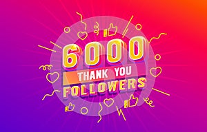 Thank you 6000 followers, peoples online social group, happy banner celebrate, Vector