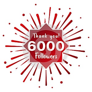 Thank you 6000 followers. Social media concept. 6k followers celebration template. Vector design