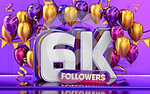 Thank you 6k followers celebration 3d rendering luxury background