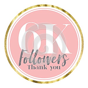 Thank you 6K followers. Pink and gold social media followers banner