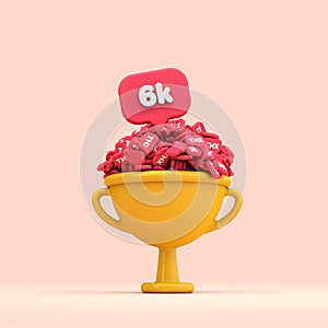 Thank you 6k social media followers celebration trophy. 3D render