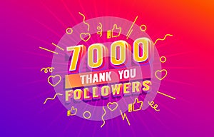 Thank you 7000 followers, peoples online social group, happy banner celebrate, Vector