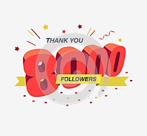 Thank you 8000 social media followers, modern flat banner