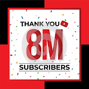 Thank You 8M Subscribers Celebration Vector Template Design