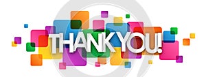 THANK YOU! banner on overlapping colorful squares
