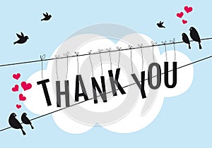 Thank you with birds in the sky, vector