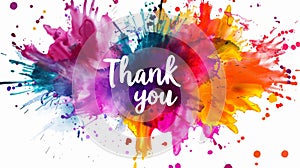 Thank you - calligraphy lettering on abstract watercolor painted background