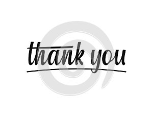 Thank You Card. Black Text Hand Drawn Lettering Calligraphy with Stamp Grunge Style isolated on White Background. Flat Vector Illu