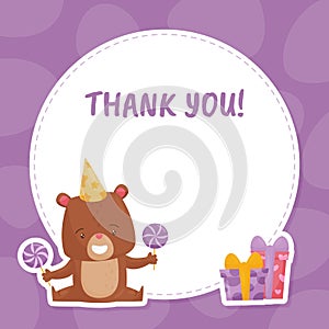 Thank You Card with Cute Bear Animal Vector Template