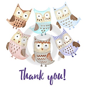 Thank you card with cute owls