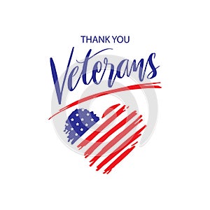 Thank you card design. Happy Veterans Day. Vector illustration. USA flag with brush strokes.