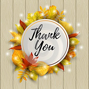 Thank you card with falling leaves