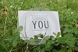 Thank You Card on Green Grass Background
