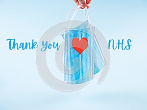 Thank you card for nhs staff with face masks on blue photo