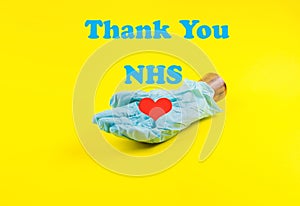 Thank you card for nhs staff with hand in glove photo