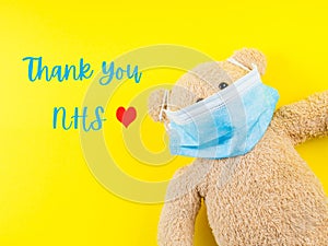 Thank you card for nhs staff with teddy bear in mask photo