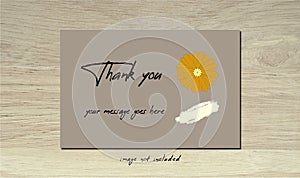 Thank you card template with brush and blooming daisy Gerbera botany. Modern minimalist boho design