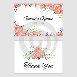 Thank you card template with watercolor vintage flower